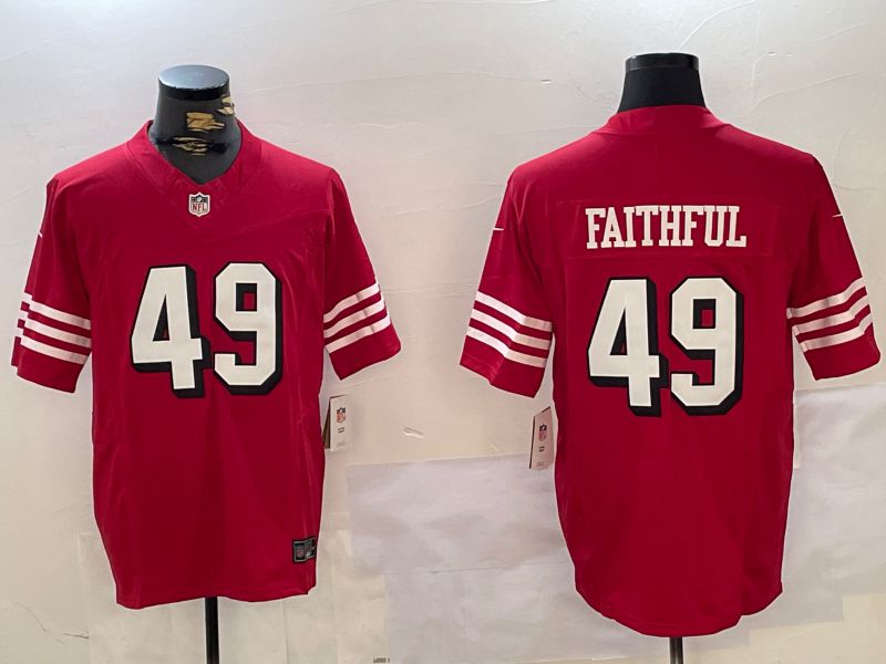 Men San Francisco 49ers #49 Faithful Red Three generations 2024 Nike Vapor Limited NFL Jersey style 1